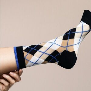 HANSEL FROM BASEL WOMENS ARGYLE SHEER CREW SOCKS NWT